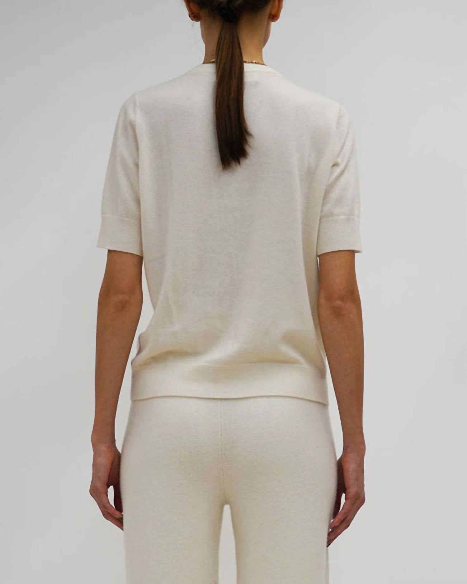 arch4 Cashmere Logan Crew Sweater in ivory - women's t-shirt - detail view
