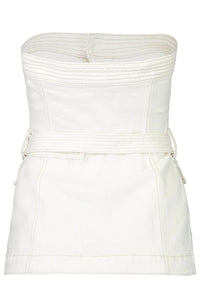 JONATHAN SIMKHAI Belted Bustier Button Down Top in white - women's blouse - view 5