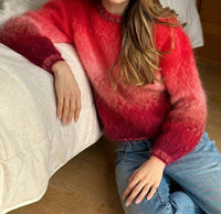 Rose Carmine Long Sleeve Crew Sweater in tie dye grenad bordo - women's sweater - detail view