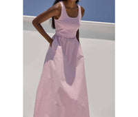 Lilla P - Mixed Media Scoop Neck Midi Dress