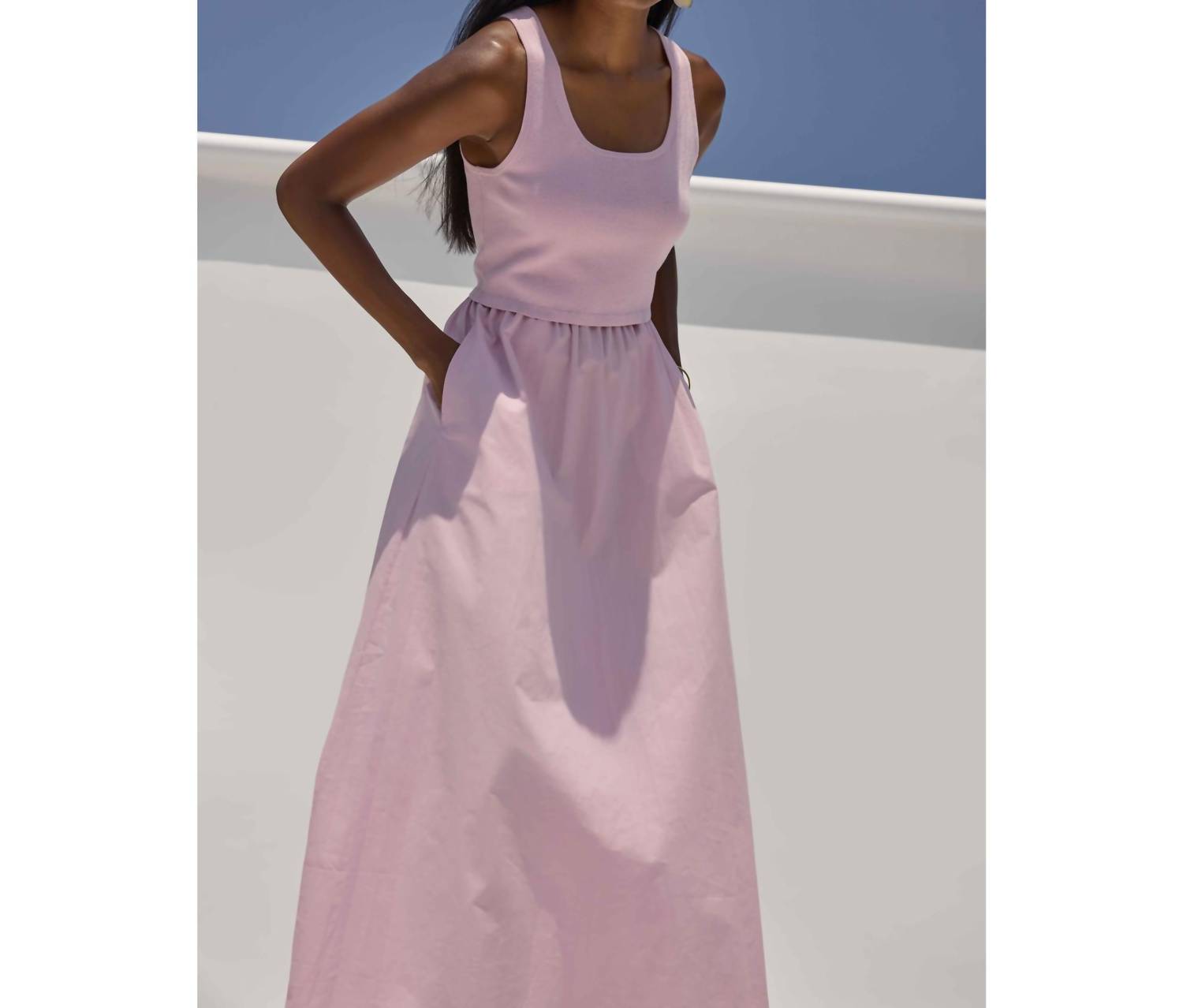Lilla P - Mixed Media Scoop Neck Midi Dress