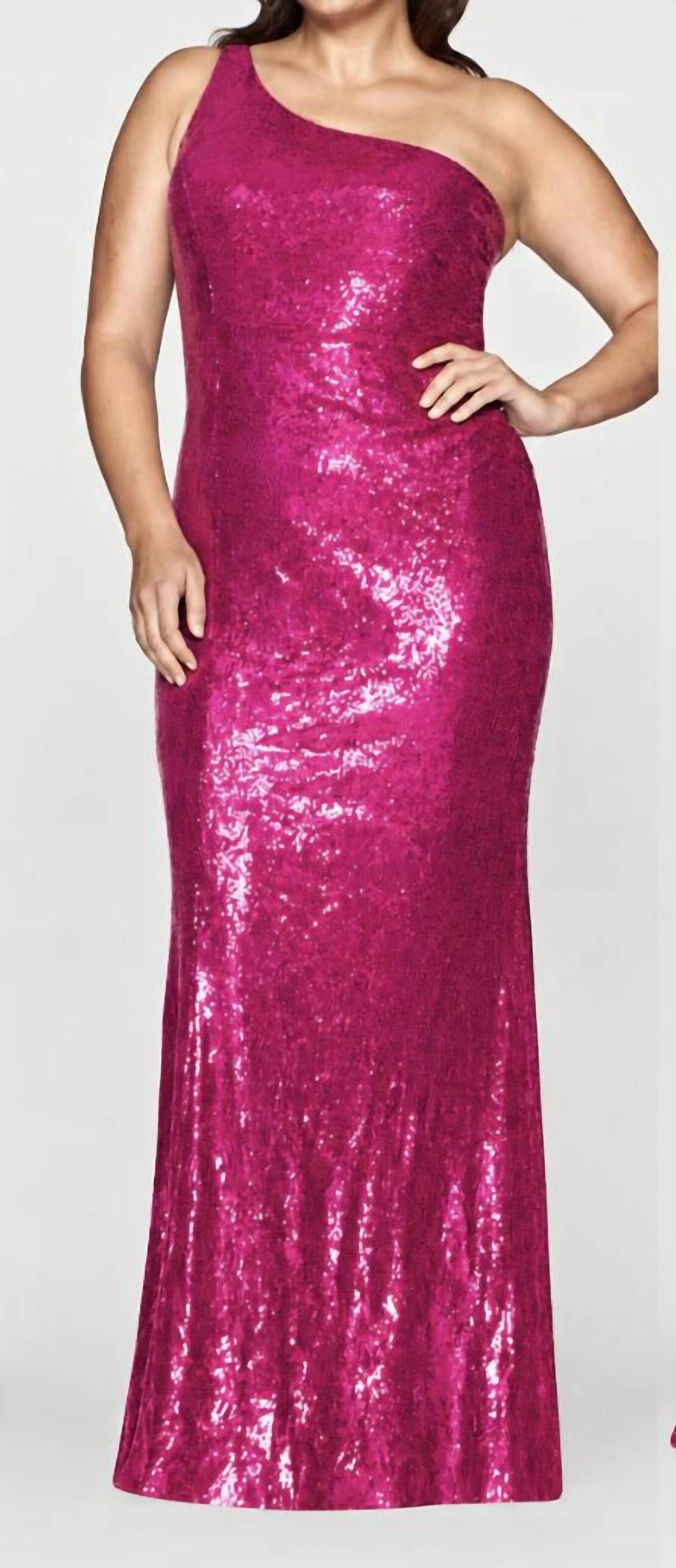 Faviana - One Shoulder Long Dress With Sequins - Plus