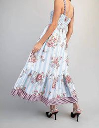 Ee:Some - Floral Striped Contrast Strap Maxi Dress