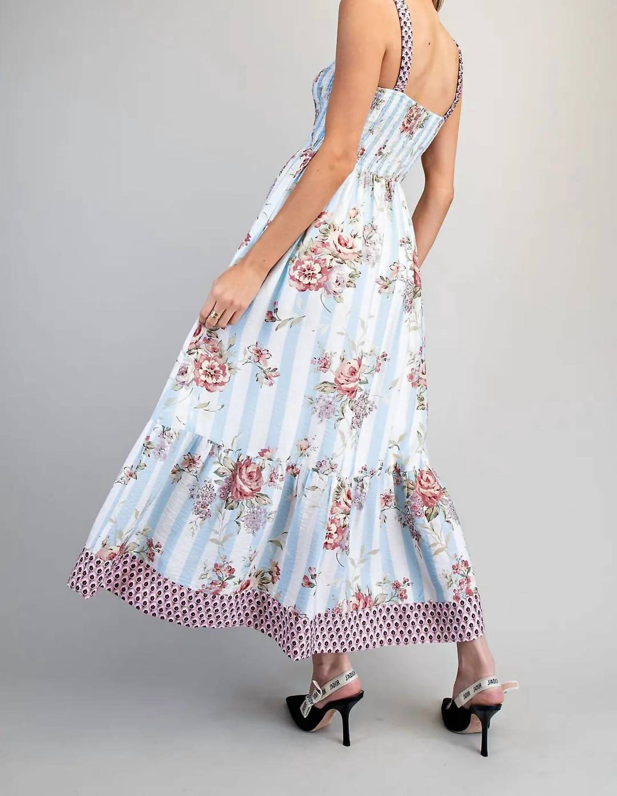 Ee:Some - Floral Striped Contrast Strap Maxi Dress