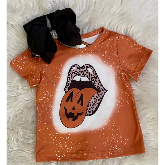 Kids Charm - Girl's Pumpkin Tongue Faux Bleached Tee Top