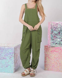 Very J - Casual Sleeveless Cargo Jumpsuit