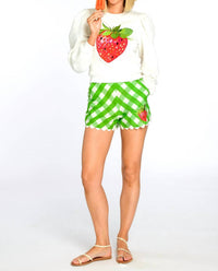 Elizabeth James The Label Jasmine Long Sleeves Top in white red green - women's top - alternate view