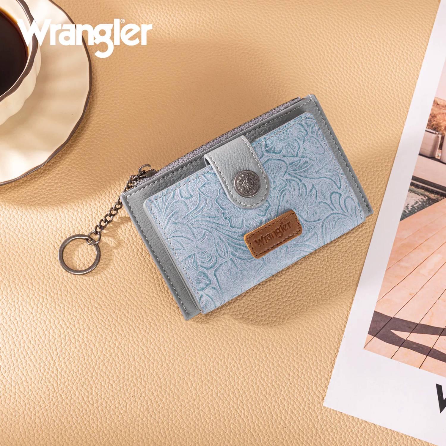 Wrangler - Floral Embossed Bi-fold Wallet with Key Ring