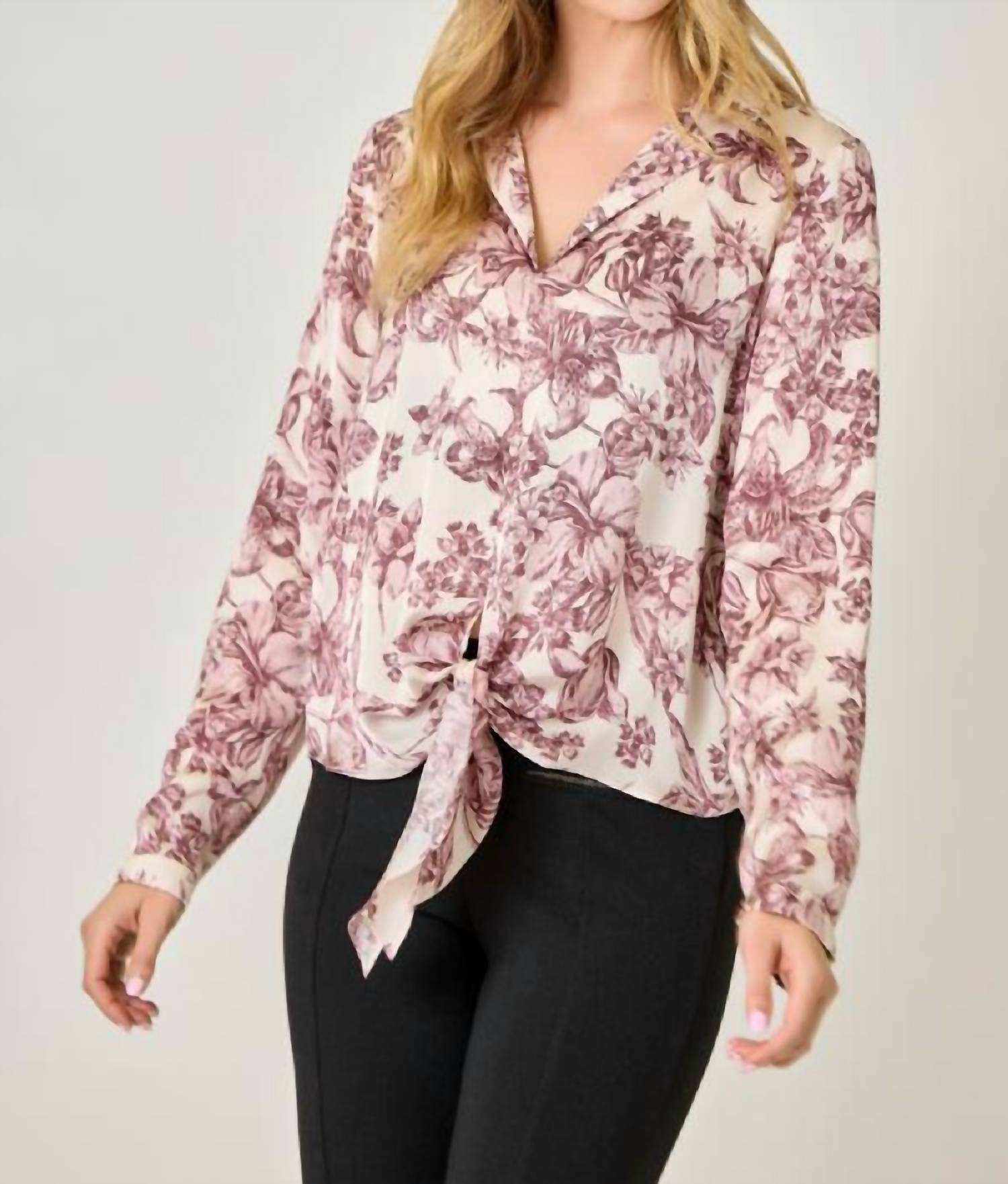 mystree Satin & Sweet Tie Front Blouse in almond mix - women's blouse - view 4