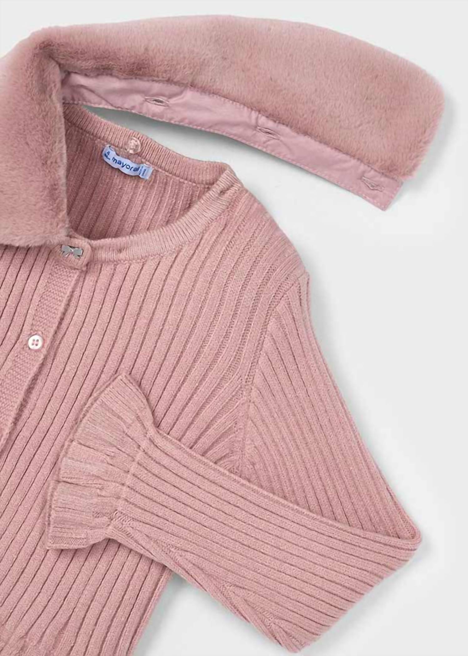 Mayoral - Girls Faux Fur Collar Cardigan