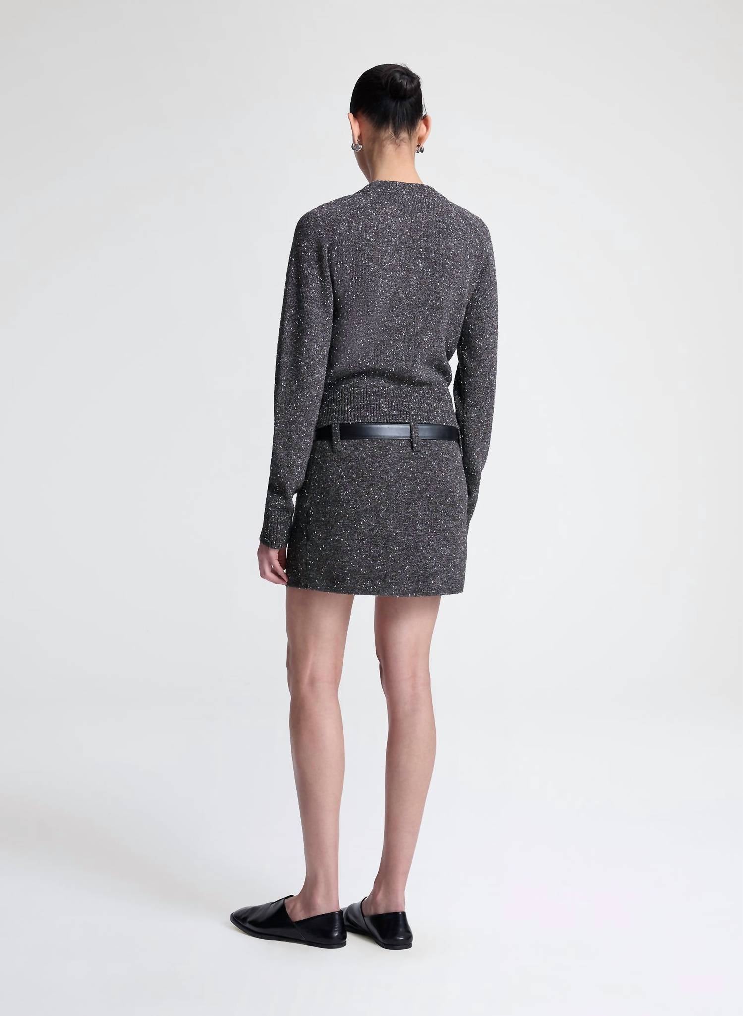 A.L.C. Stella Boucle Tweed Mini Skirt in charcoal dark brown 1 - women's skirt - detail view