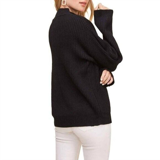 Astr - Neck Cutout Ribbed Knit Mock Neck Sweater