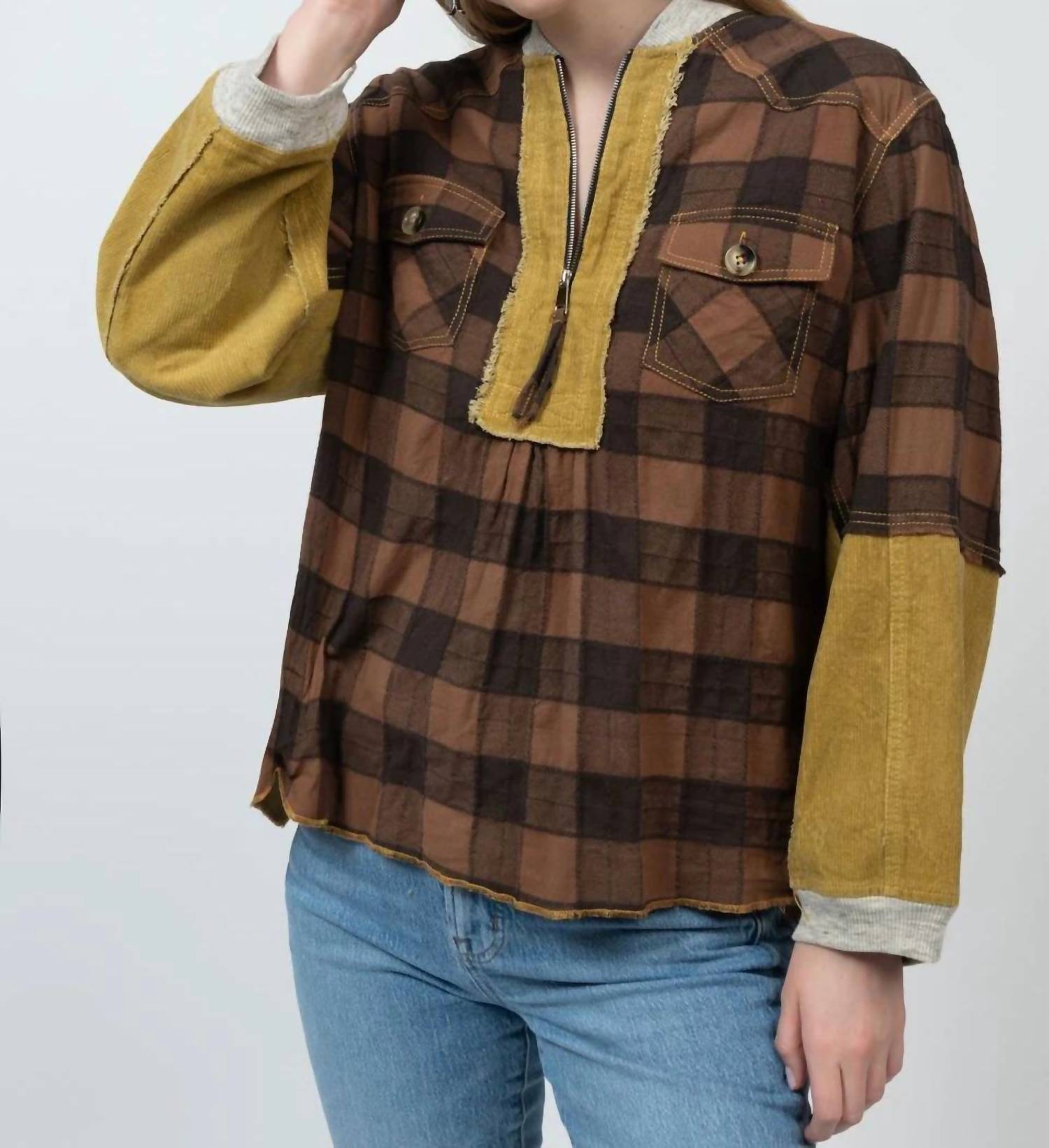 Ivy Jane - Buffalo Check Zip Popover Top