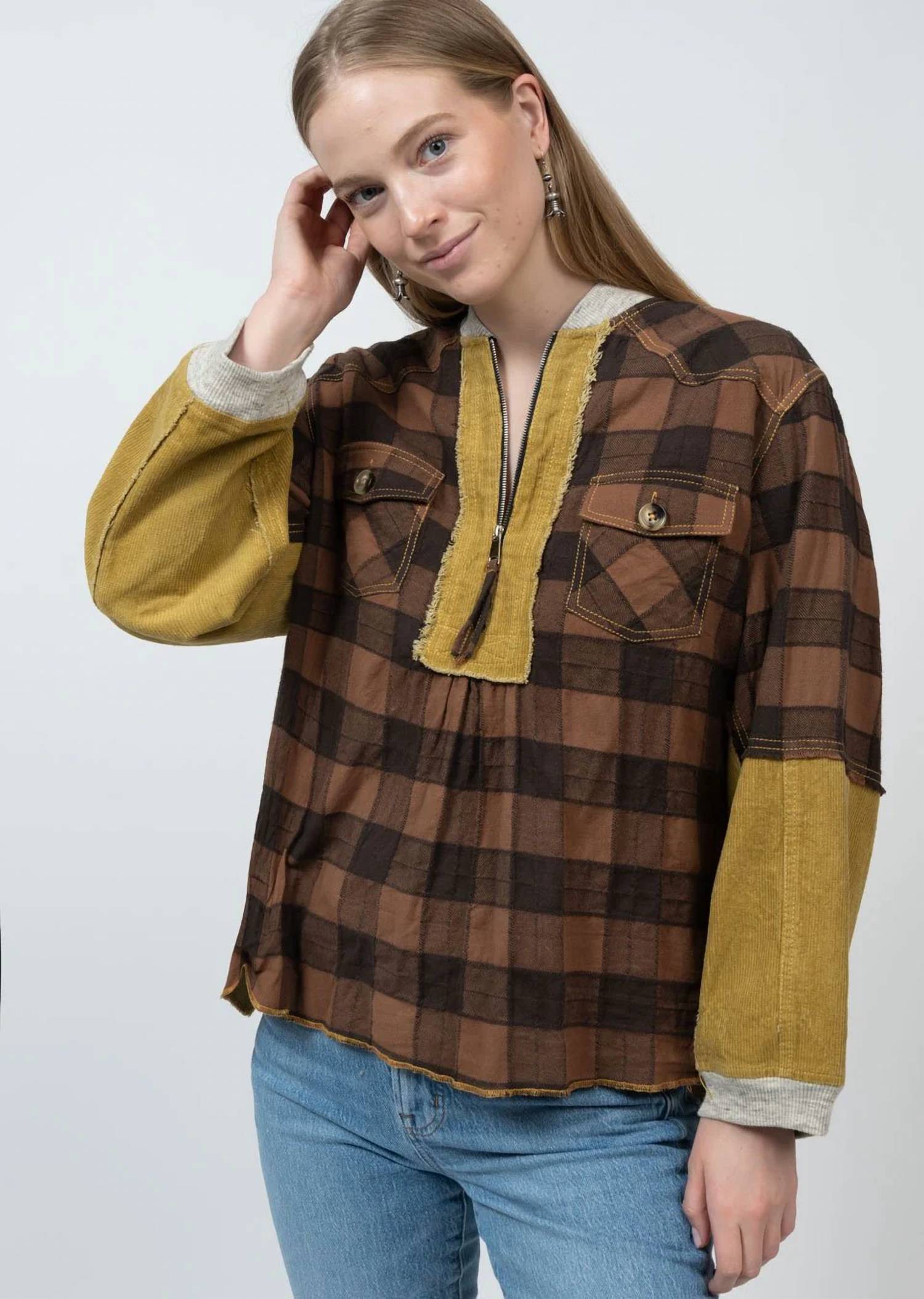Ivy Jane - Buffalo Check Zip Popover Top