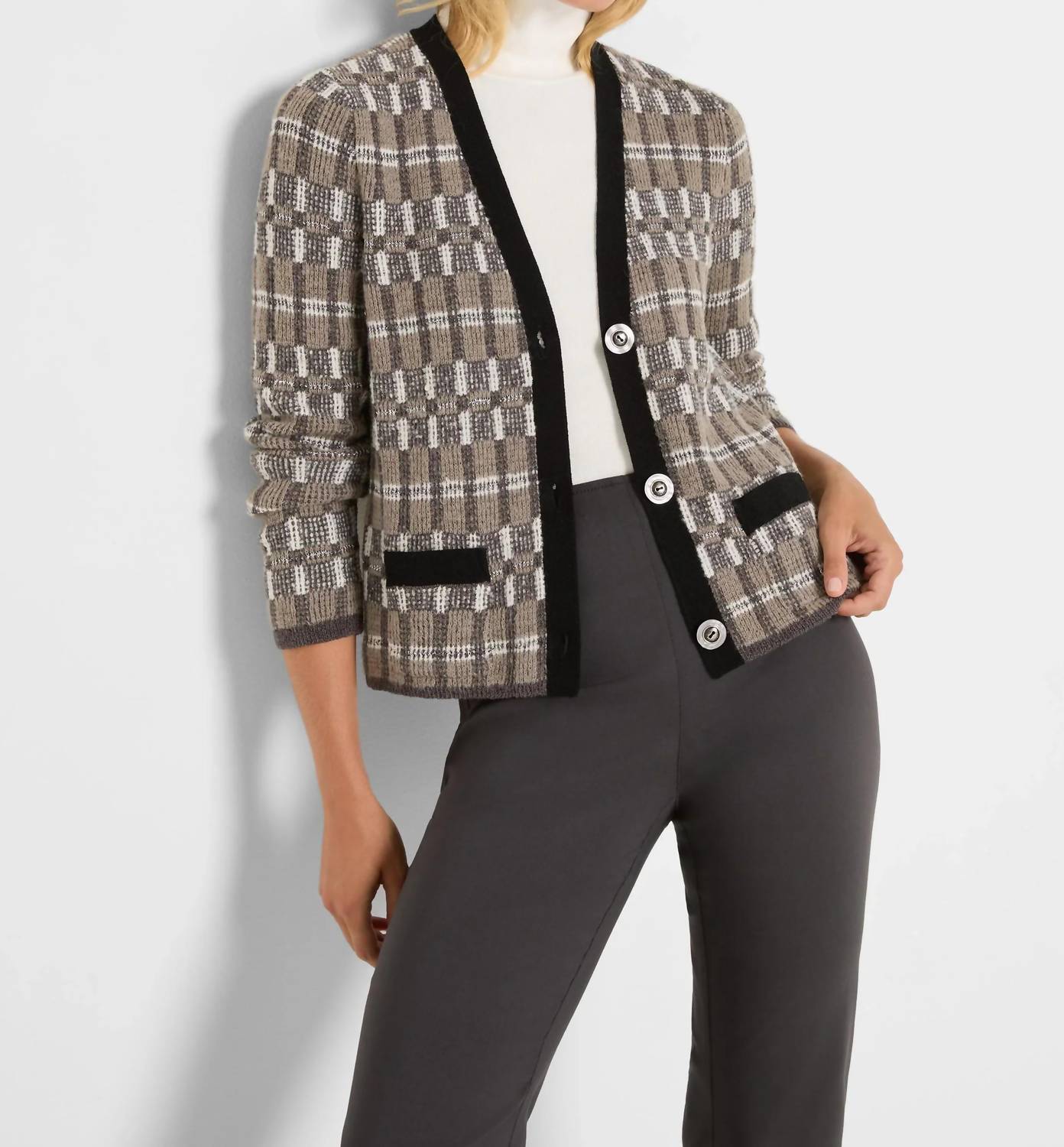 Nic + Zoe - Grayson Grid Mix Sweater Cardigan