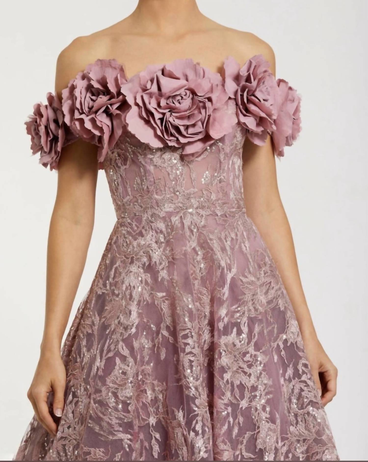 Mac Duggal - Oversized Floral Off the Shoulder Dress
