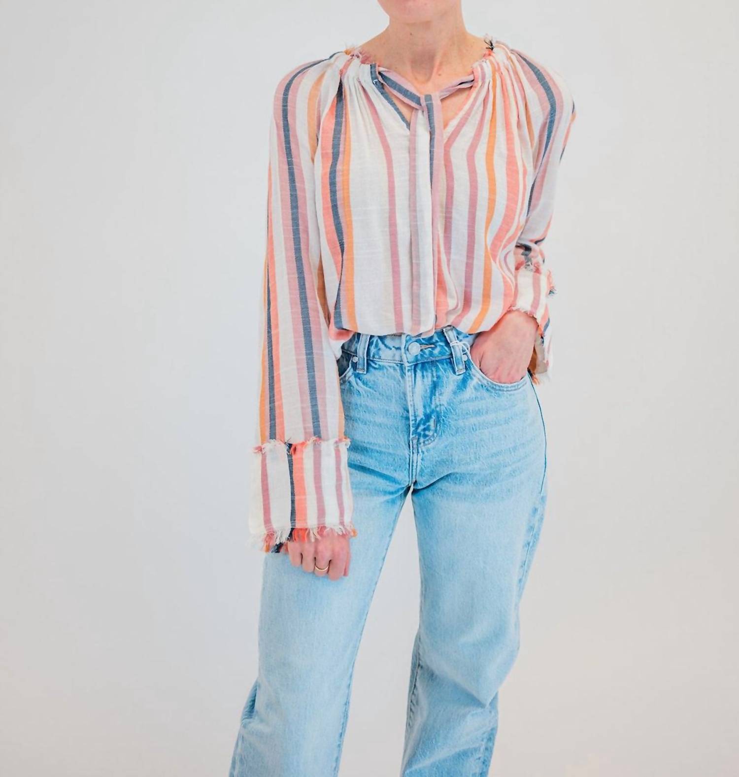 Cleobella Zinnia Top in ivory multi - women's blouse - detail view