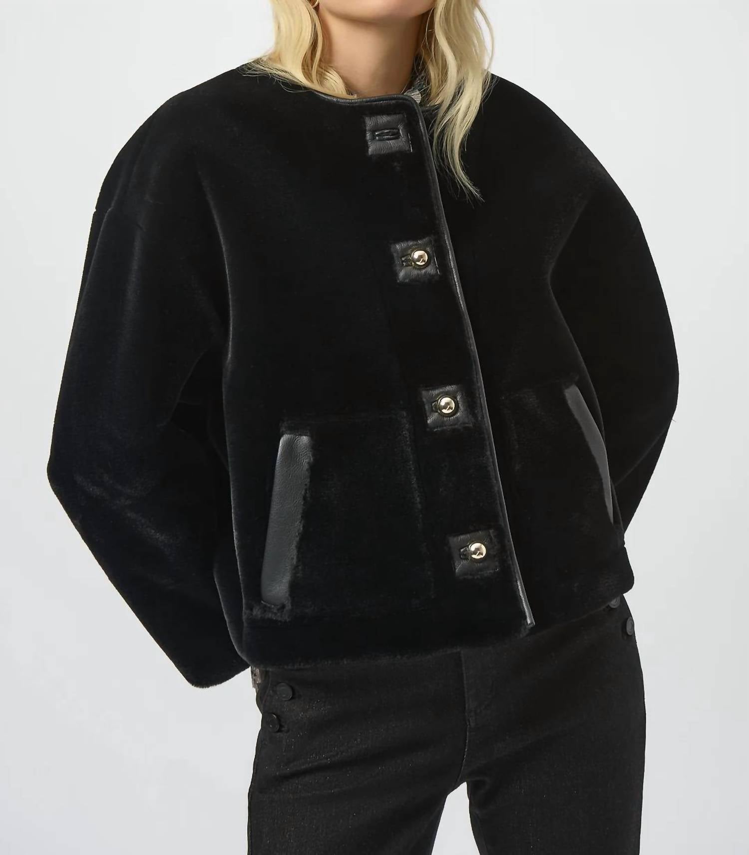 Joseph Ribkoff - Faux Fur Crew Neck Boxy Jacket