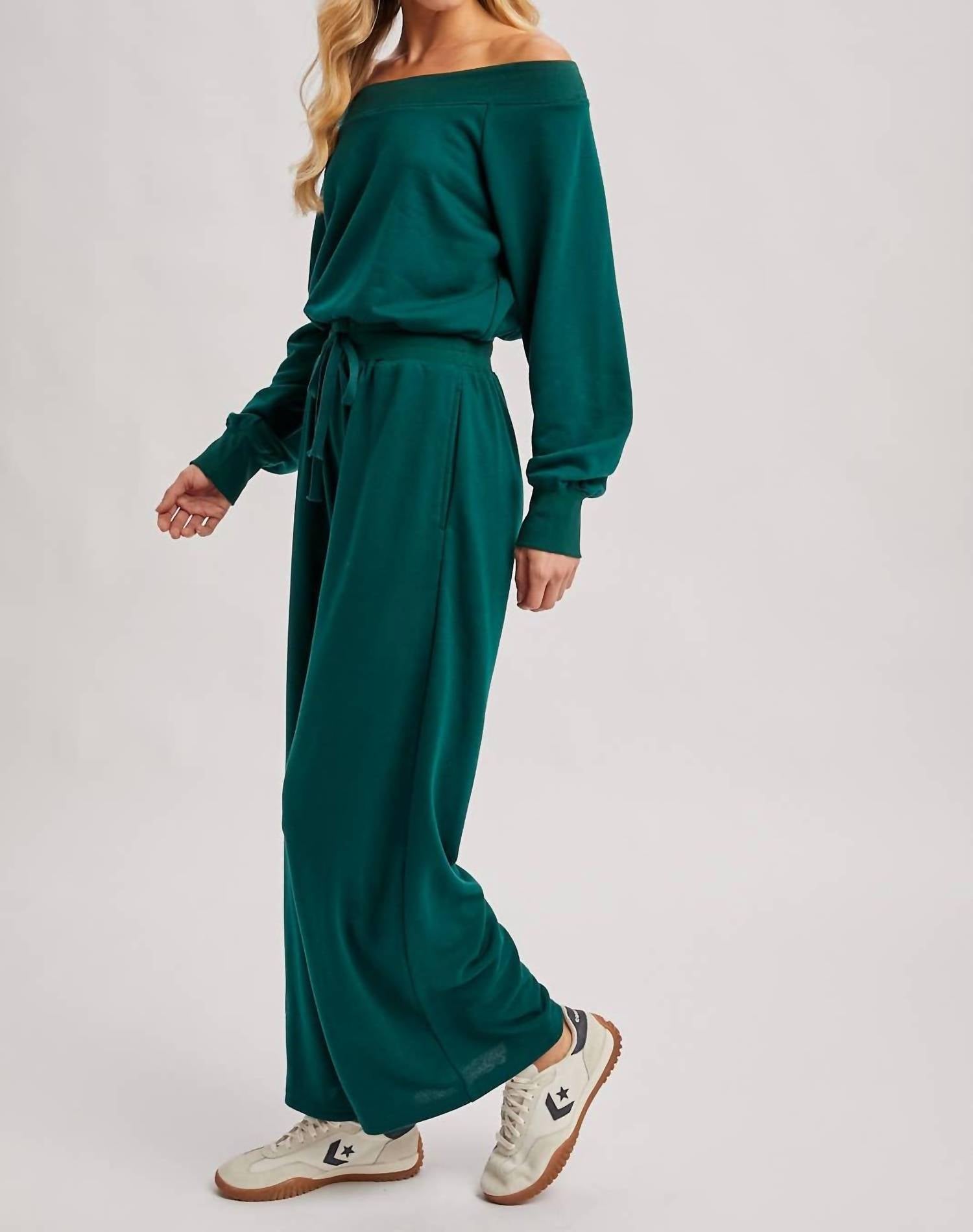 Bluivy - Wide Neck Off the Shoulder Knit Jumpsuit