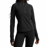 BEYOND YOGA pacer fleece quarter zip pullover in black - women's top