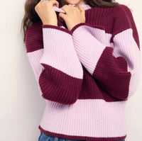 MINKPINK Freja Stripe Chunky Knit Sweater in violet 1 - women's sweater - alternate view