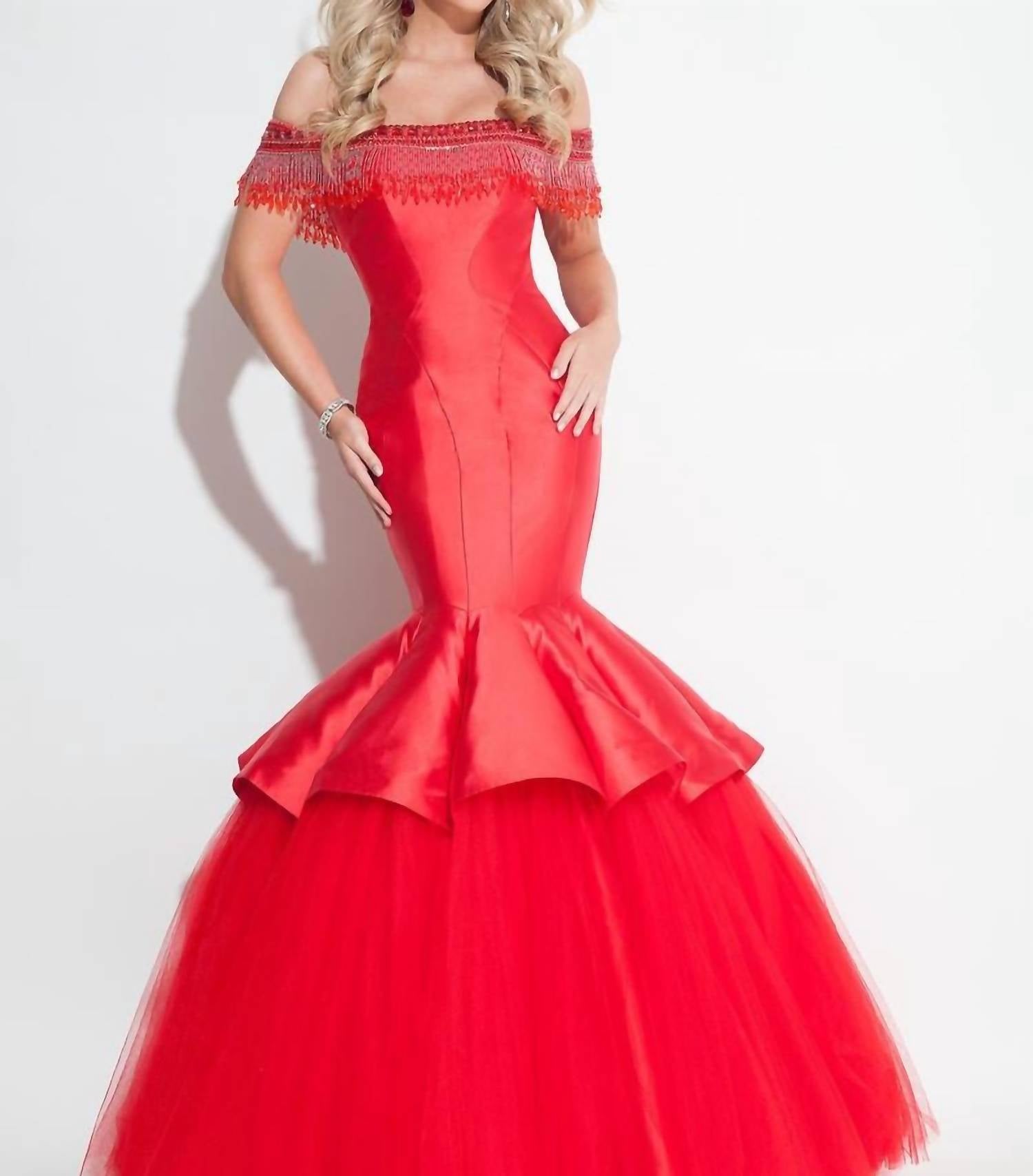 Rachel Allan - Beaded Mikado Prom Gown With Soft Tulle