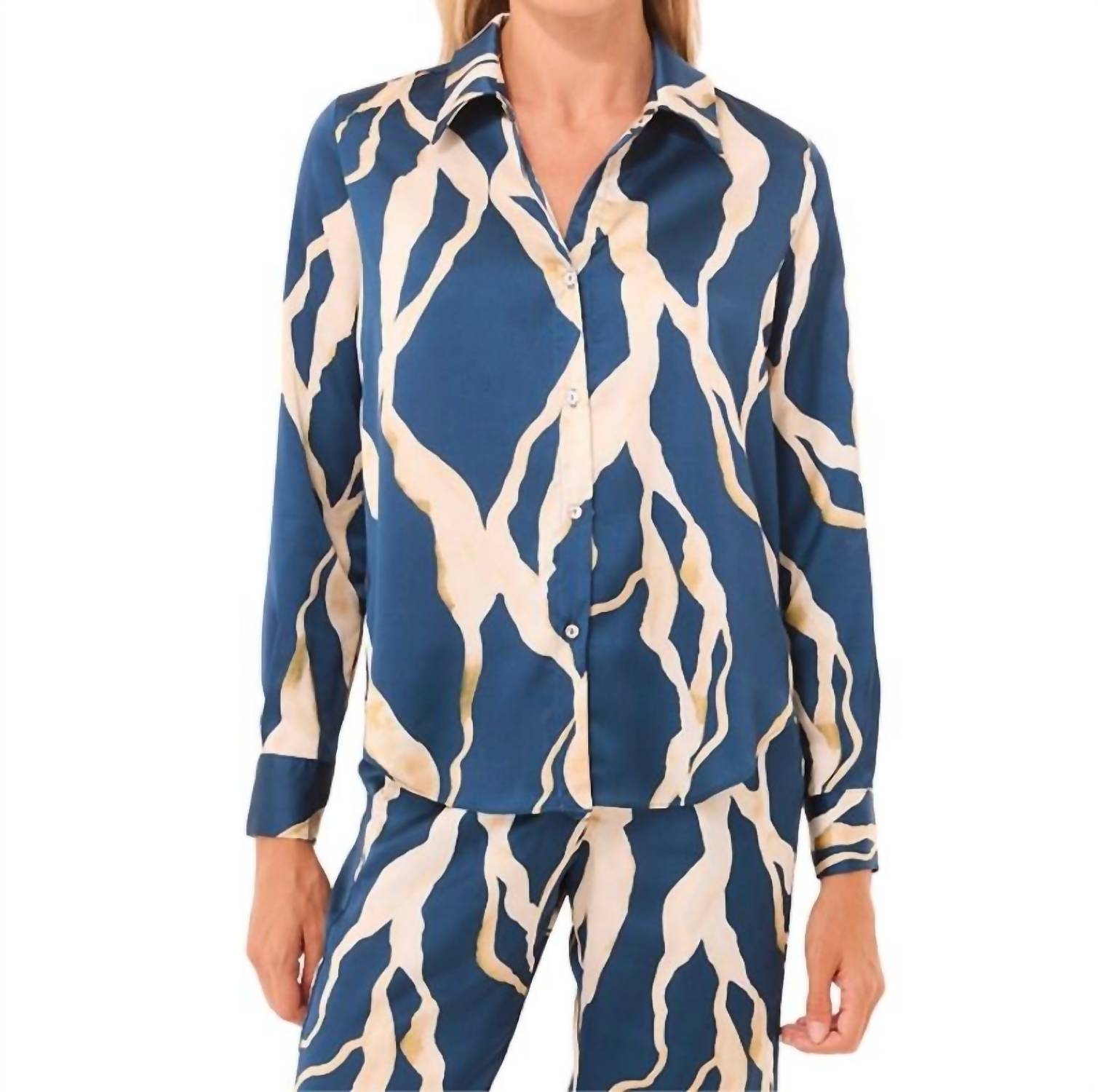 Misa Los Angeles Celine Satin Top in vertical abstract - women's shirt
