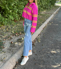 She + Sky - Stripe Crop Collar Sweater