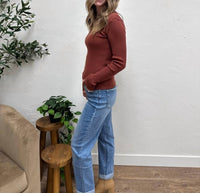 Mikarose Scallop Long Sleeve Sweater in cocoa bean - women's sweater - view 5