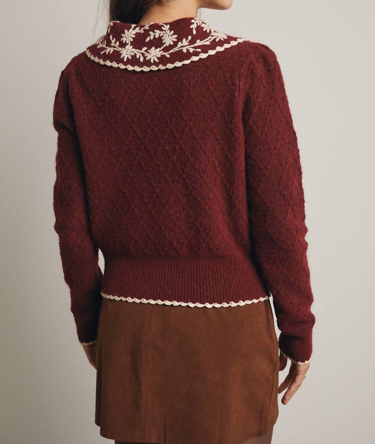Forte - Daisy Embroidered Collar Knit Sweater