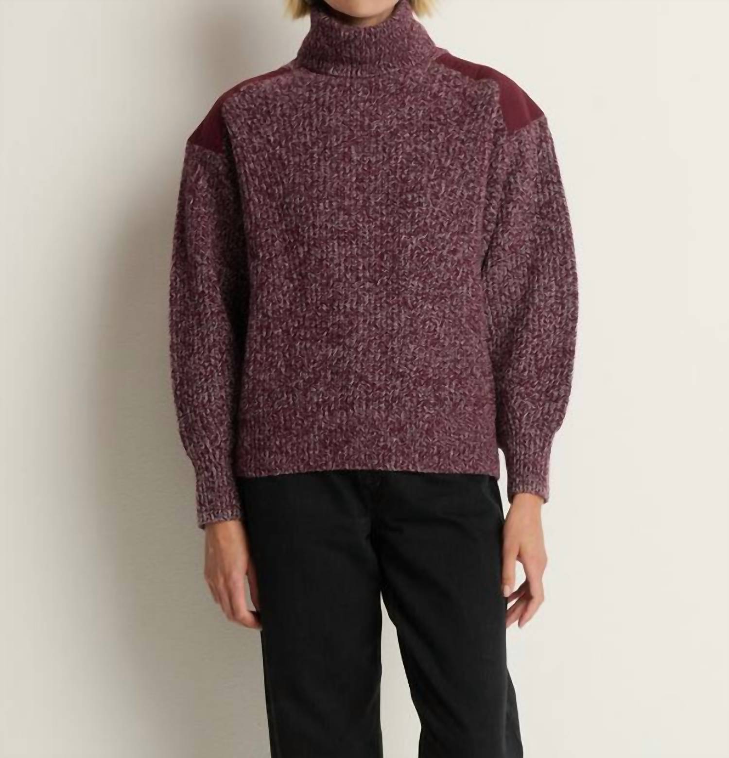 Nation LTD Pepper Patched Sweater in heather port - women's sweater