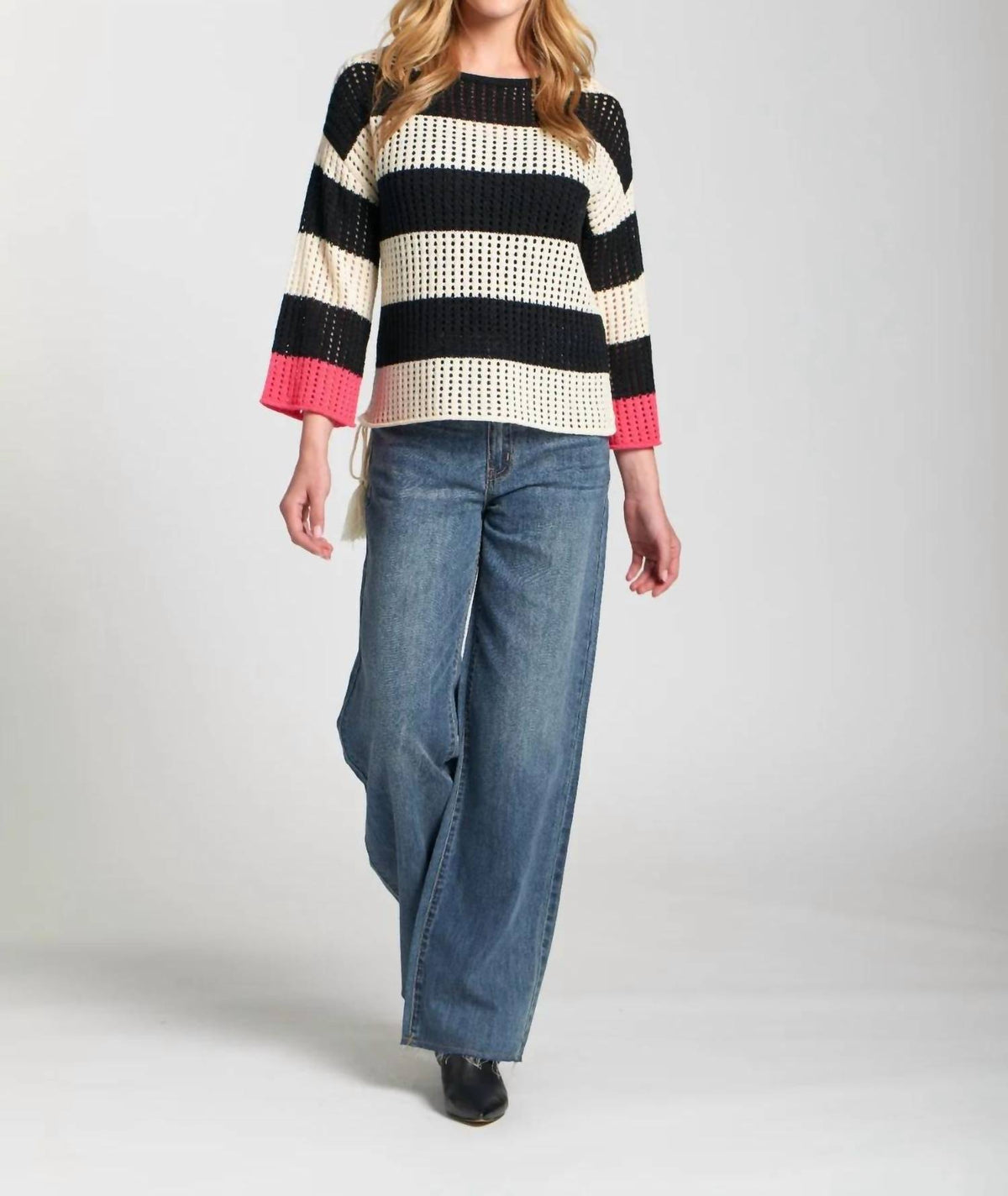 Apny - Stripe Modern Crocket Tape Yarn Sweater