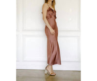 Storia - Women's Satin Ruffled Slip Midi Dress