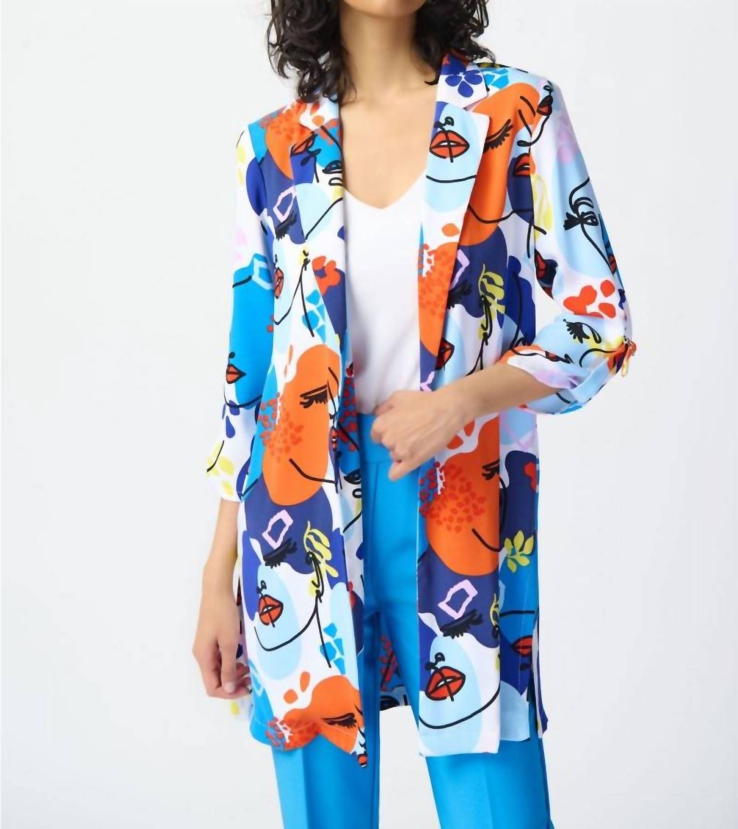 Joseph Ribkoff - Abstract Face Print Longline Blazer