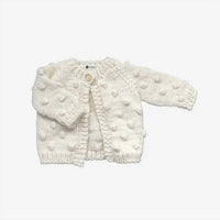 The Blueberry Hill Kid's Popcorn Knit Cardigan Sweater in cream - kids' sweater - detail view