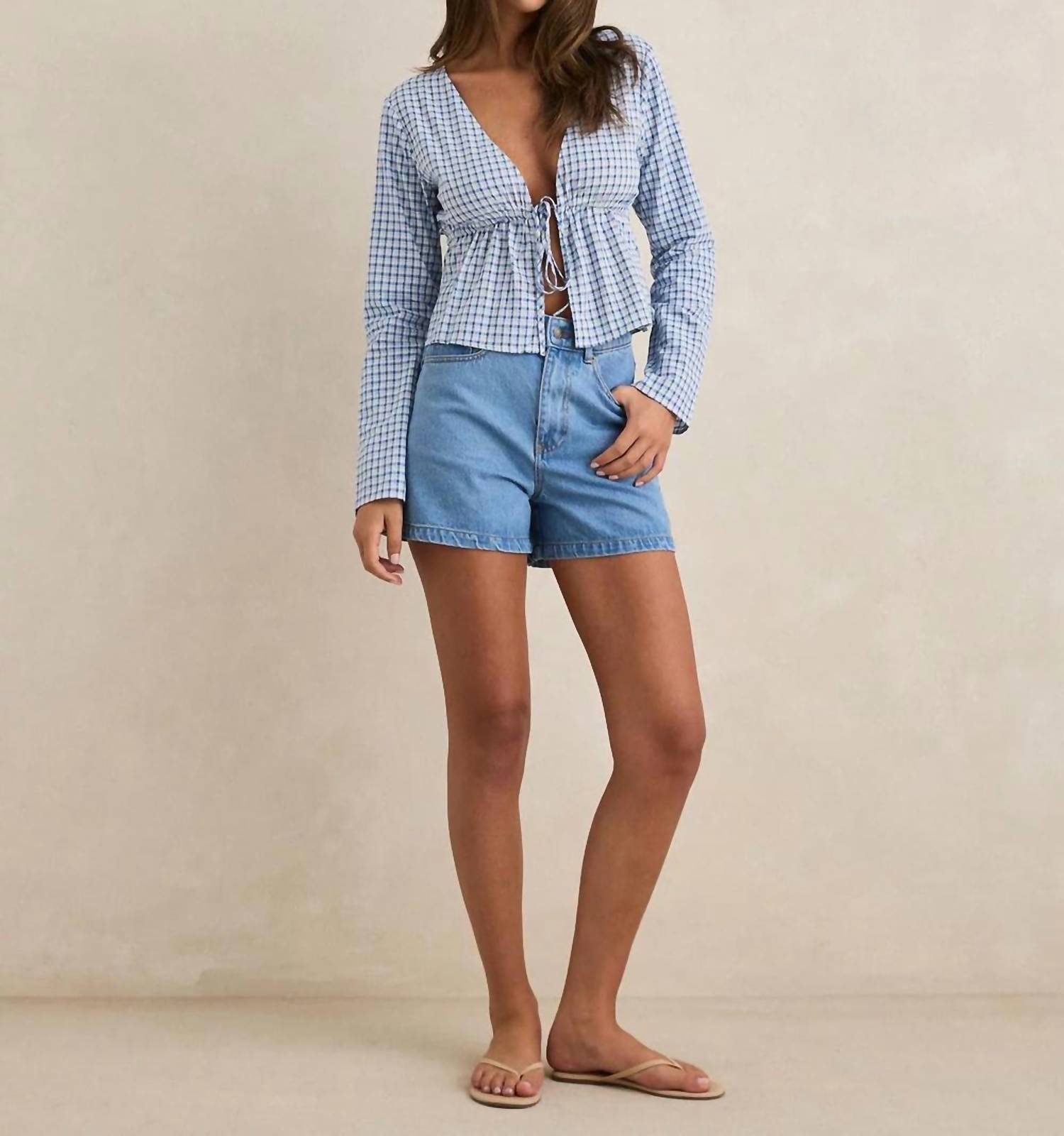 Rhythm. - Lola Check Tie Front Long Sleeve Top