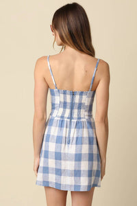 Olivaceous - Lisa Gingham Button Front Mini Linen Dress