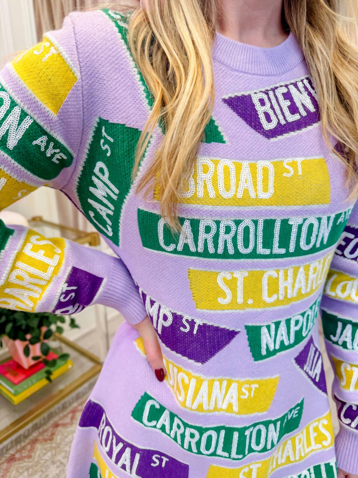 Queen Of Sparkles - Nola Street Sign Knit Dress
