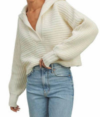 Buttermelon Drama Collar V-Neck Sweater in cream - women's sweater - detail view