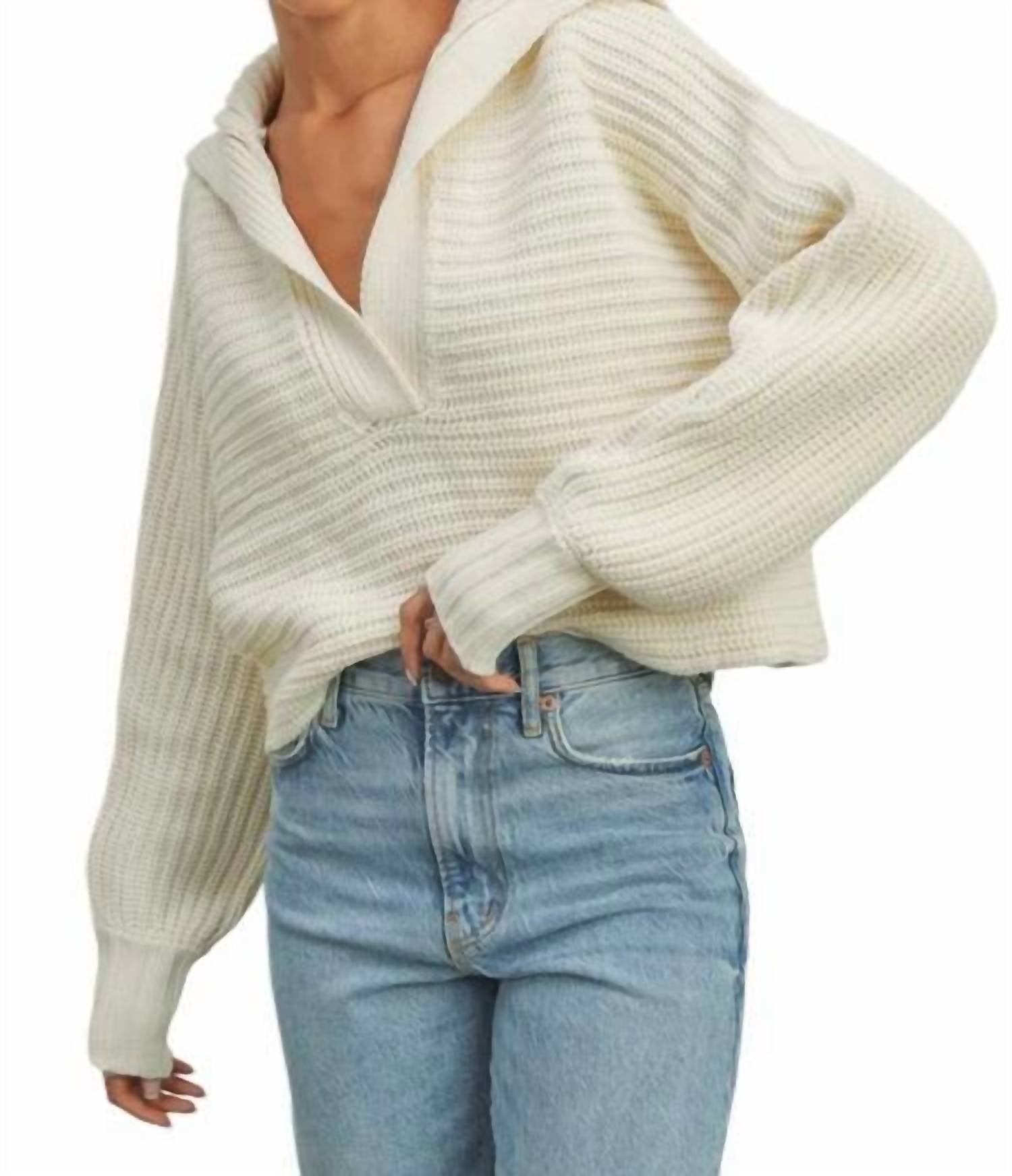 Buttermelon Drama Collar V-Neck Sweater in cream - women's sweater - detail view