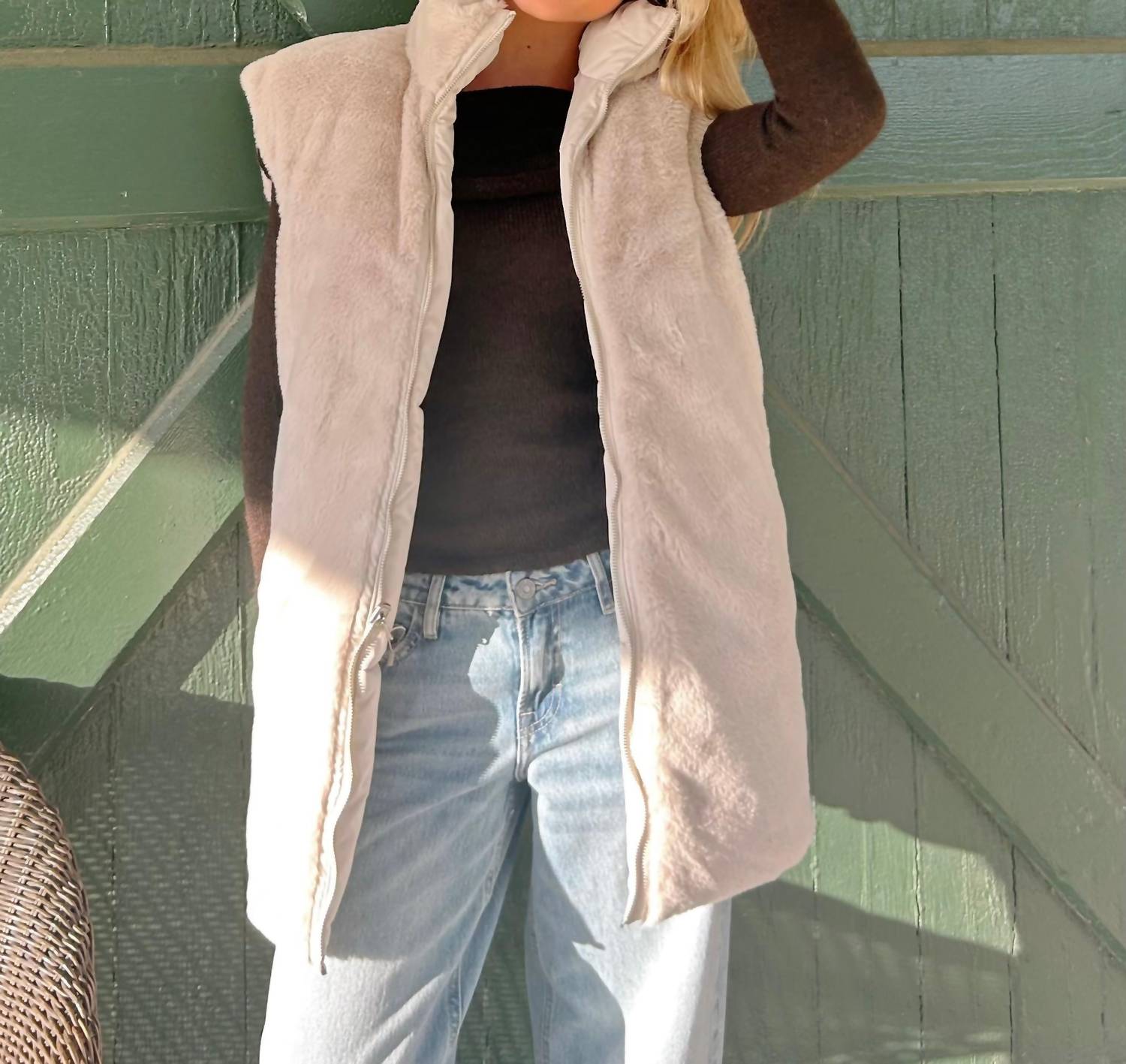 Apricot - Long Reversible Oversized Puffer Vest