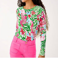 Lilly Pulitzer Salima Crewneck Sweater in glowing gardens - women's sweater - detail view