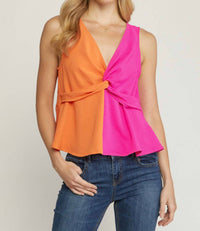Entro - Twist Front Color Block Top