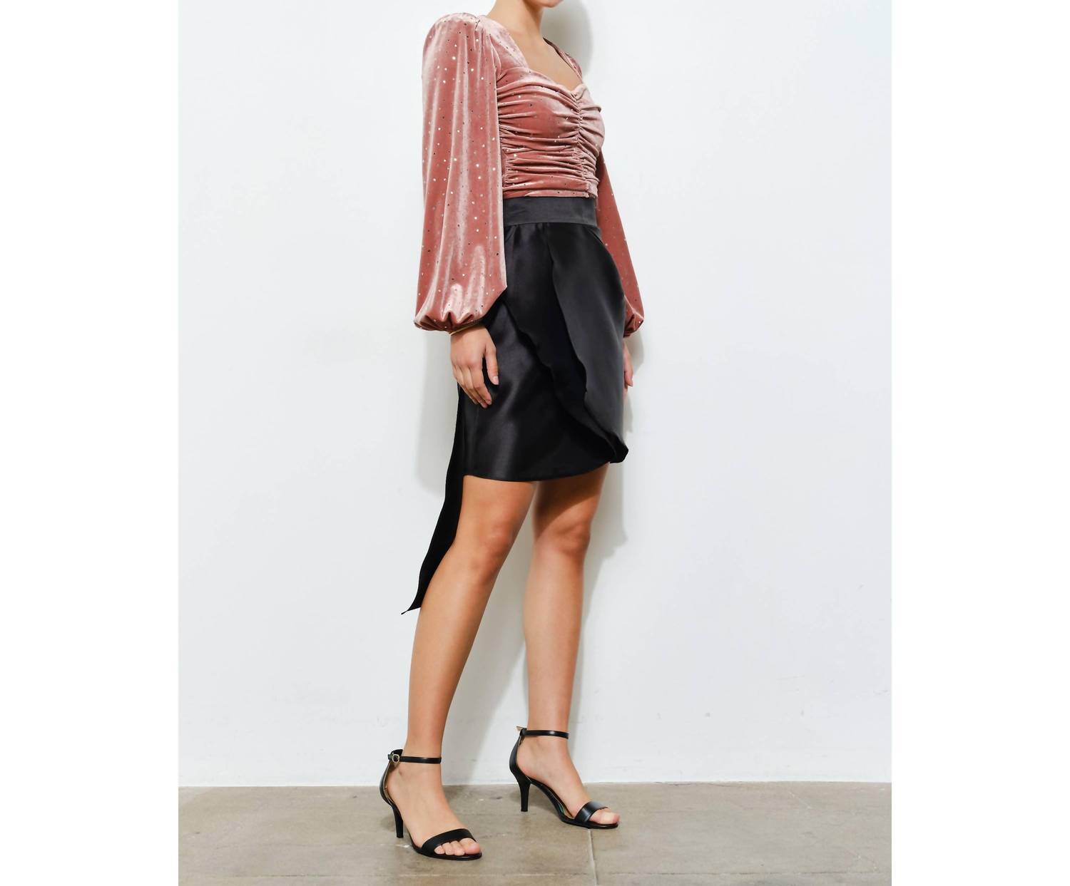 INA Fashion Luxe Velvet Heart Ruched Sweetheart Top in dusty pink - women's shirt - view 5