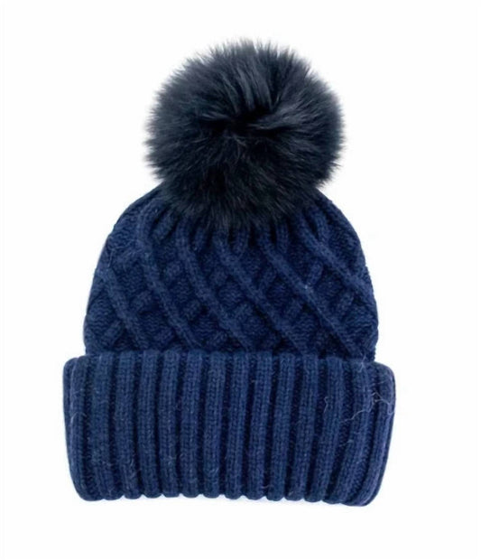 Knit Hat with Fur Pom