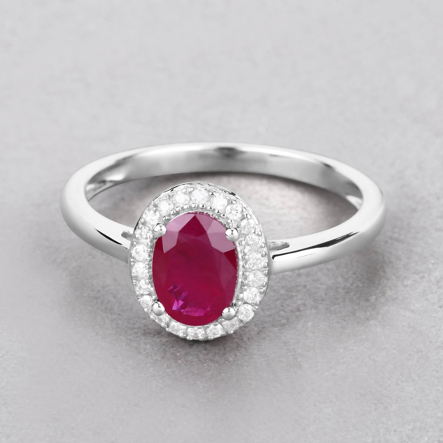 Diana M Jewels Women's Oval Natural Ruby Fashion Ring (1.06 Ct) - Petite in 14k white gold - women's jewelry - detail view