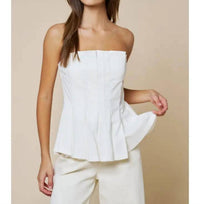 Lalavon - Strapless Pleated Peplum Top