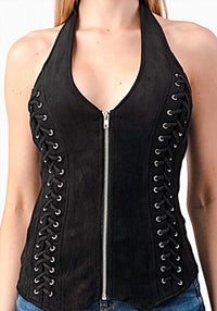 Lydia - Ozark Zipped Up Faux Suede Halter Top