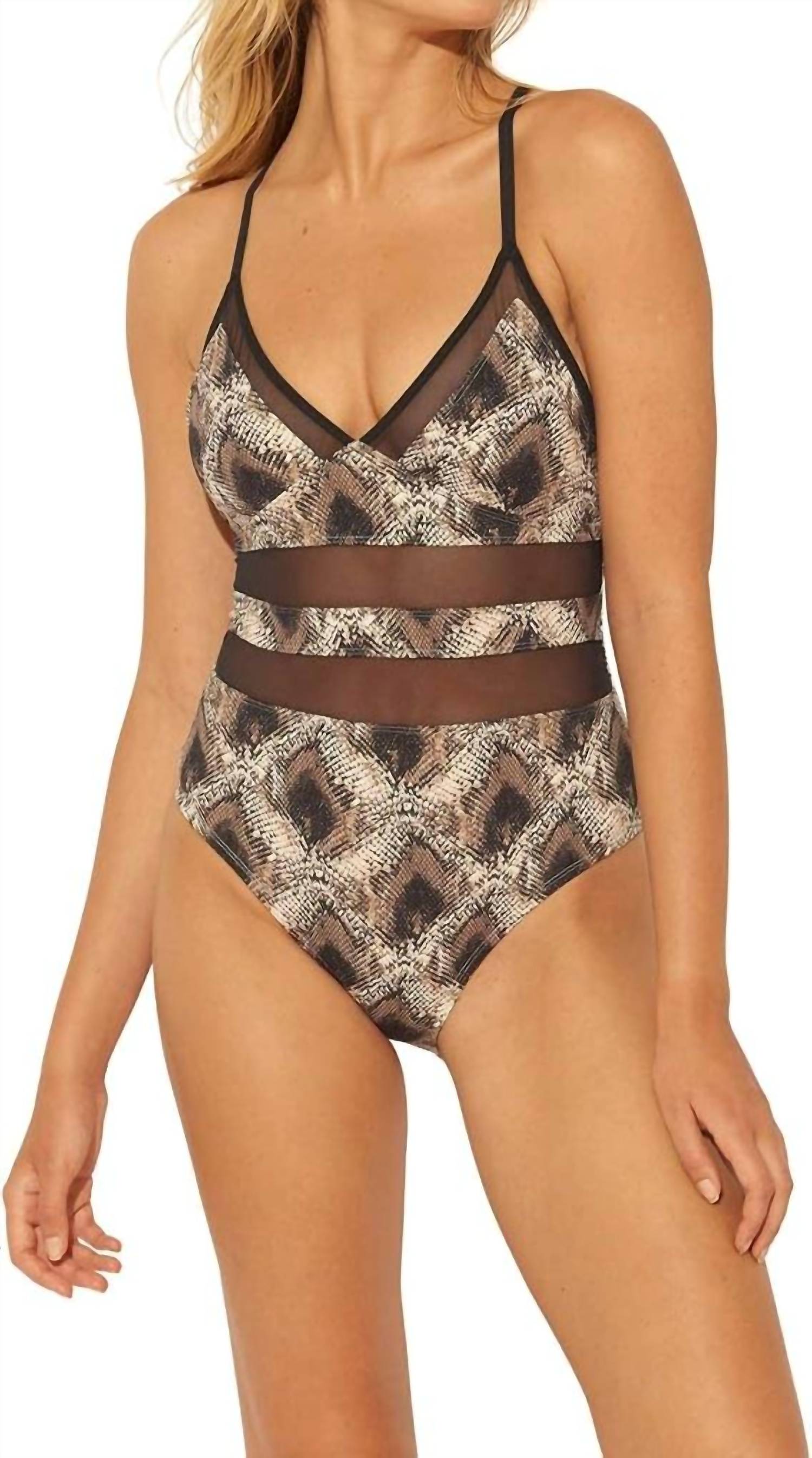 Bleu Rod Beattie - Python Print Mesh One Piece Swimsuit