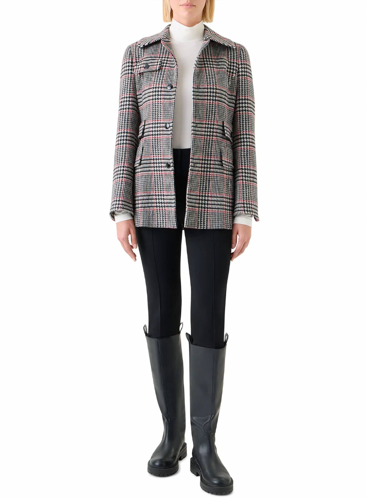 Akris Punto - Glen Plaid Wool Tweed Belted Jacket